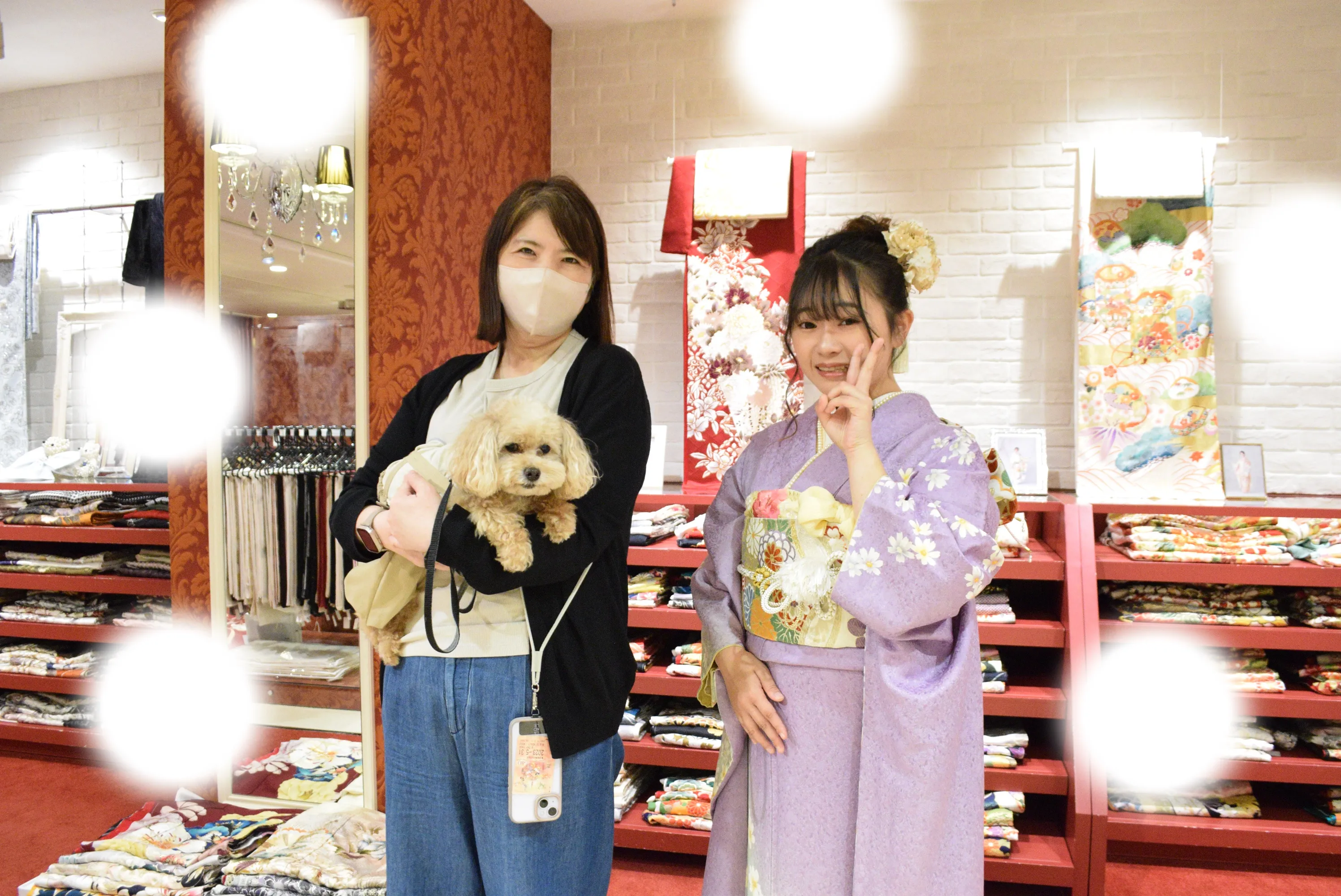 成人式　前撮り　梅田　ママ振袖フォトプラン　ペットちゃんとの撮影が　家族写真