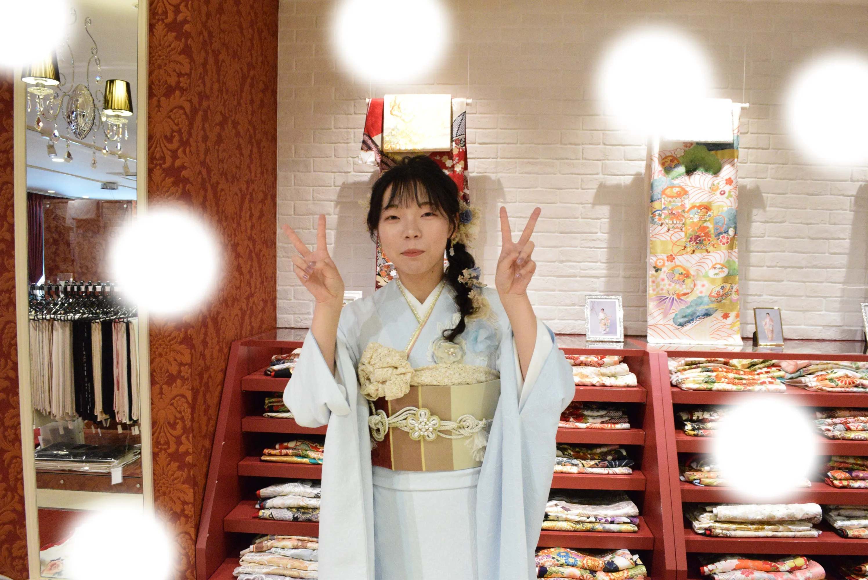 成人式　前撮り　梅田　ミニョン　水色　立体花　可愛い