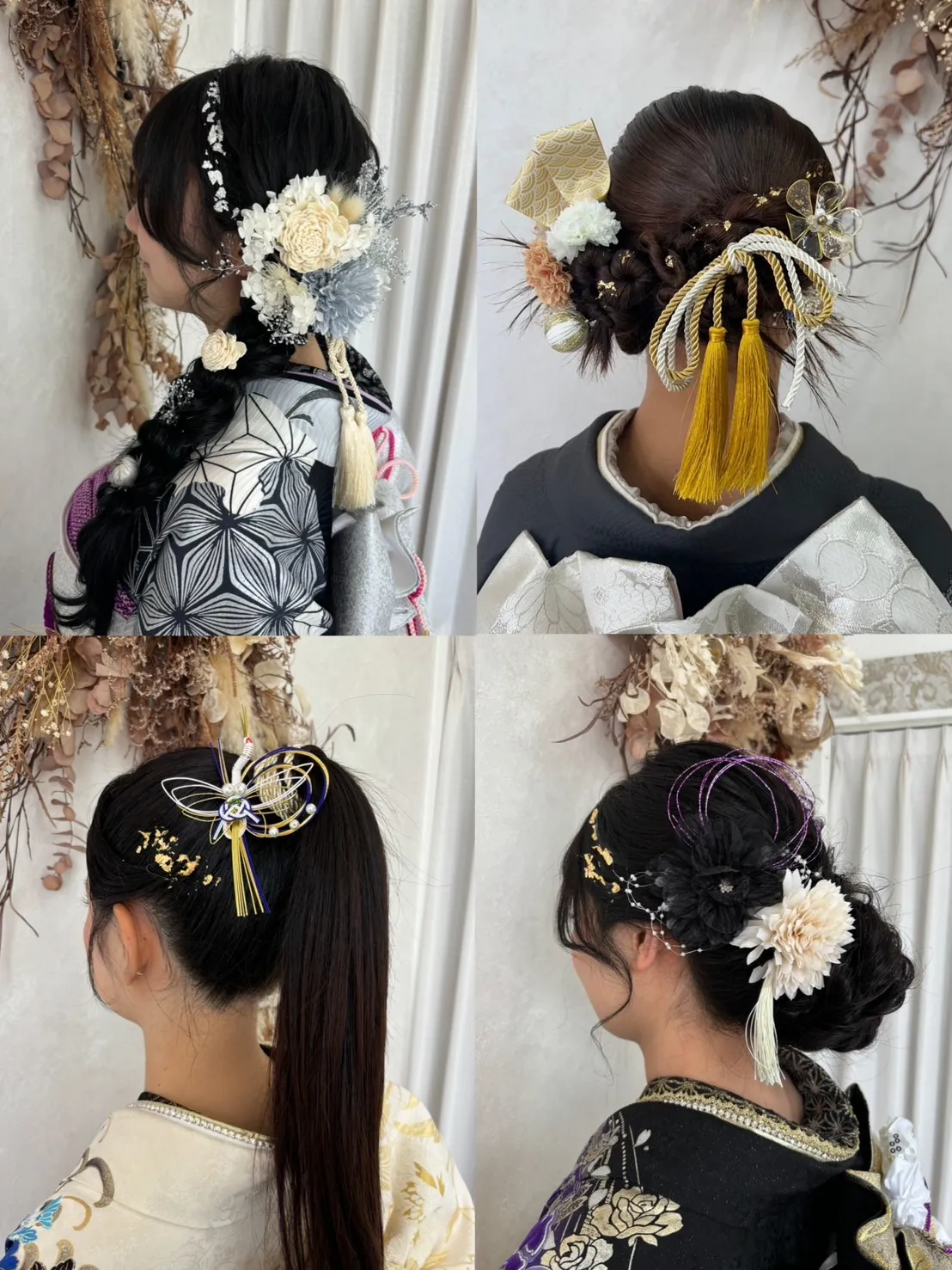 成人式　振袖　ヘアスタイル　ヘアアレンジ　前撮りヘア　編みおろしスタイル　金箔　かっこいい　かわいい　オシャレ　イマドキ