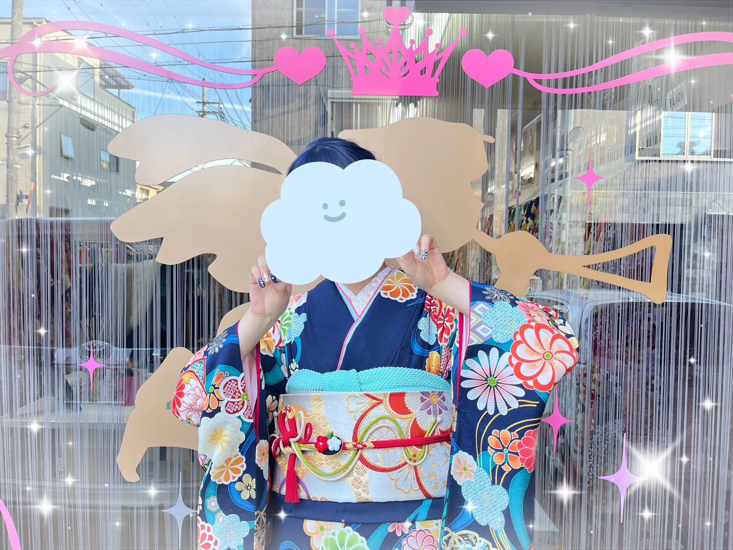 成人式　振袖　前撮り撮影会　激安レトロ　青/ブルー/赤　菊柄　格安　可愛い　プチプラ　ポップ