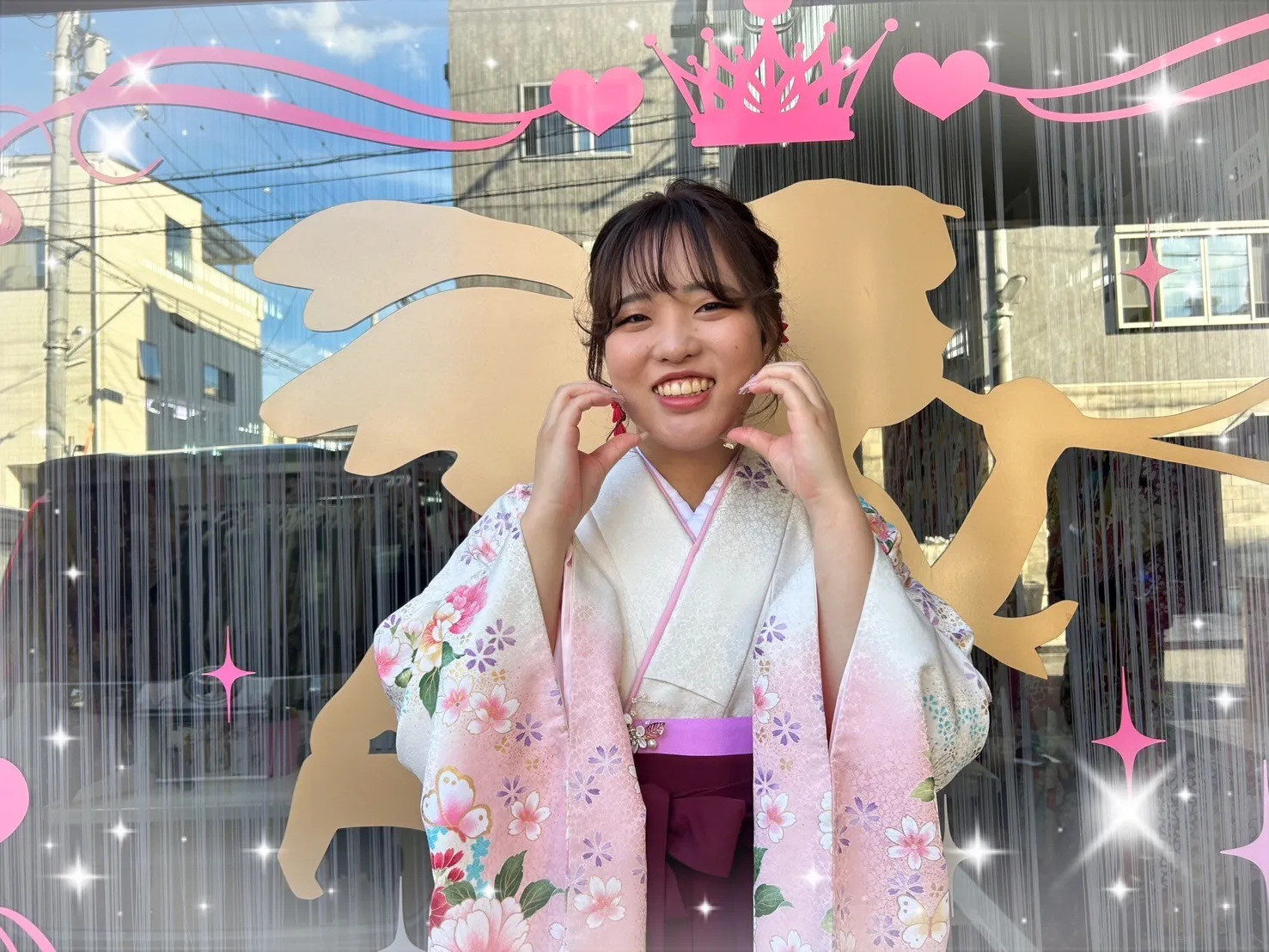 卒業式　袴　前撮り撮影会　かわいい　小花柄　白　赤　ピンク　キュート