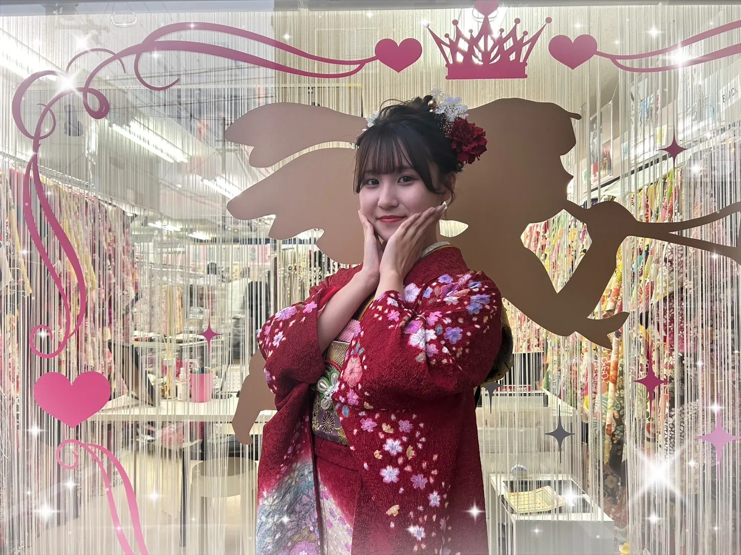 成人式　振袖　前撮り撮影会　かわいい　古典　持ち込み　華やか　えんじ　綺麗