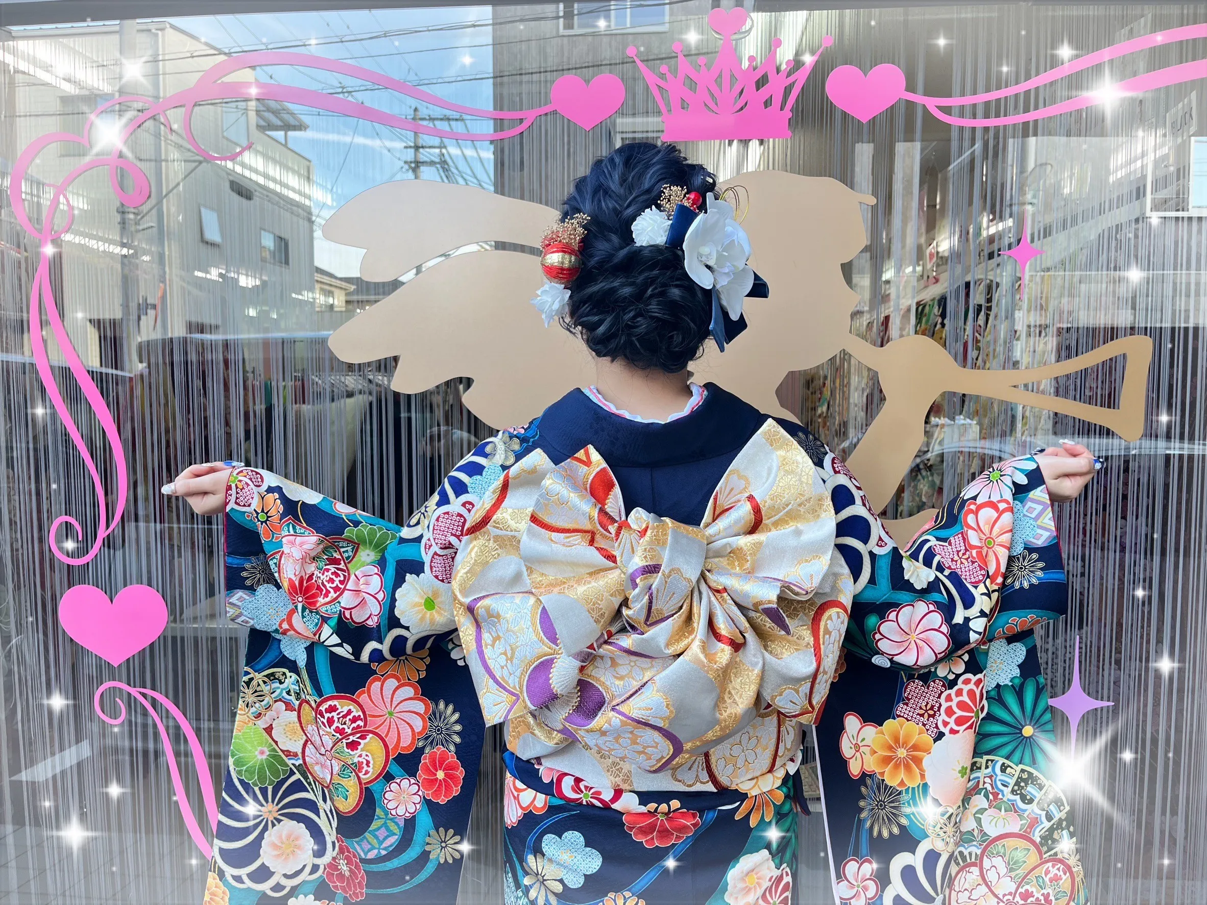 成人式　振袖　前撮り撮影会　激安レトロ　青/ブルー/赤　菊柄　格安　可愛い　プチプラ　ポップ