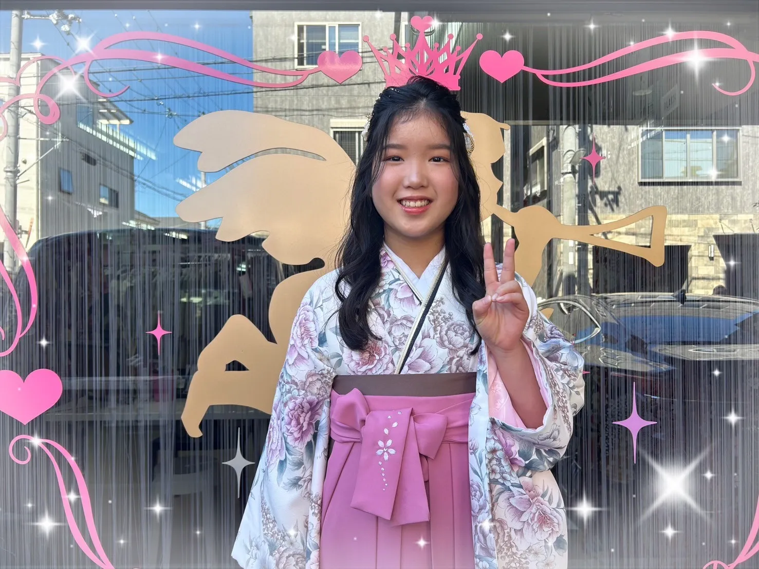 卒業式　袴　前撮り撮影会　かわいい　古典　ベージュ　茶色　シンプル　大人っぽいなえなのの二尺袖　くすみカラー/白　ボタン柄/花柄　淡い色　ボタニカル　おしとやか