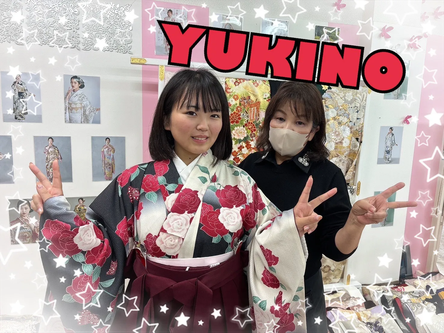 袴　レンタル　奈良　バラ柄　赤　黒　白　オシャレ　モード　かっこいい　綺麗