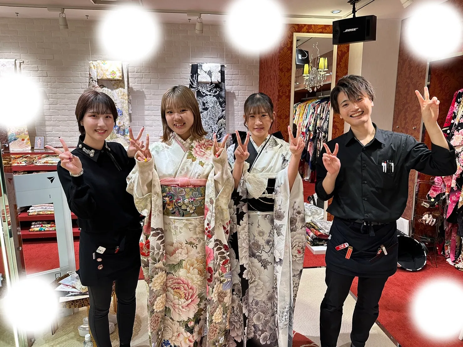 成人式　振袖　梅田　レンタル　可愛い　友達同士　ペア　ピンク　黒