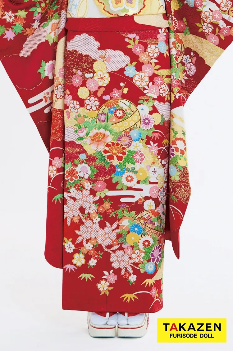 TAKAZENのレンタル振袖 プレミアム古典 吉澤織物/最高級金彩手描友禅 赤 鞠柄 上品な振袖 清楚 人気 定番 南琴奈【通販可】22008