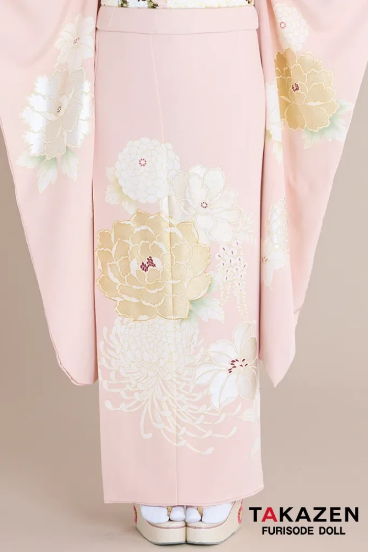TAKAZENのレンタル振袖 正統派古典 ピンク/淡い色 牡丹柄 吉澤織物/最高級金彩手描友禅 シンプル すっきり 柄少なめ振袖 はんなり 上品 周防ジゼル【通販可】26017