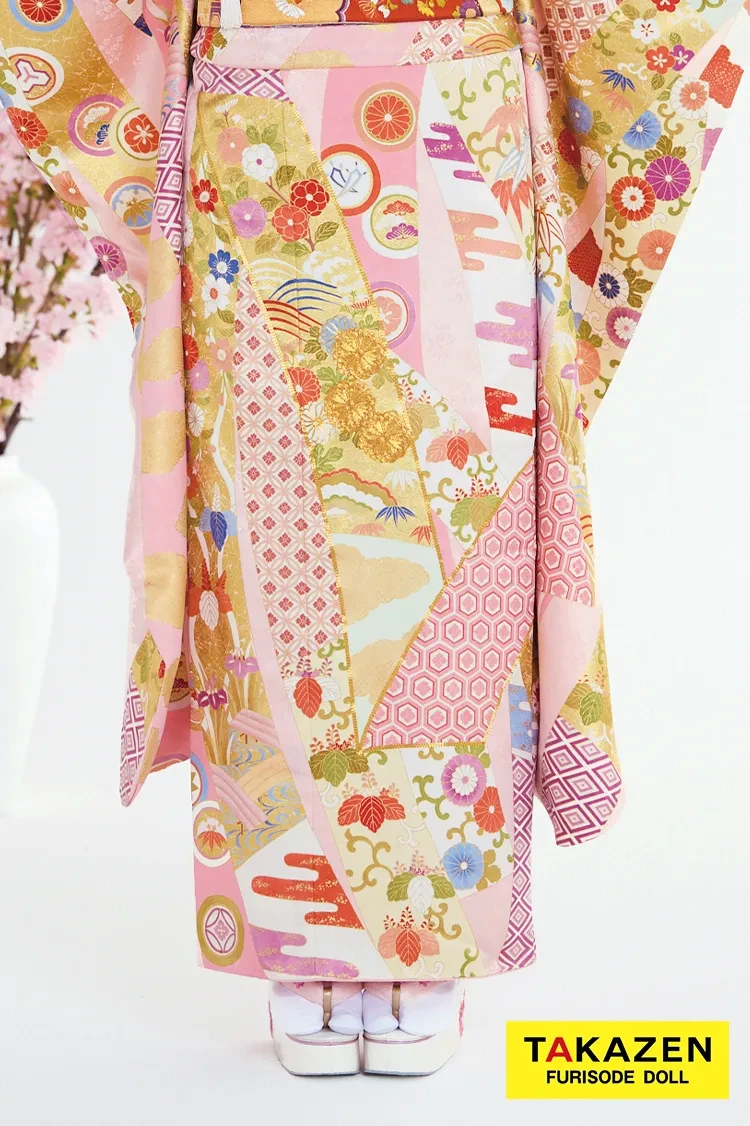 TAKAZENのレンタル振袖 高級古典 吉澤織物 ピンク 熨斗柄/最高級手描き友禅 かわいい 上品 はんなり 着物 南琴奈【通販可】26025