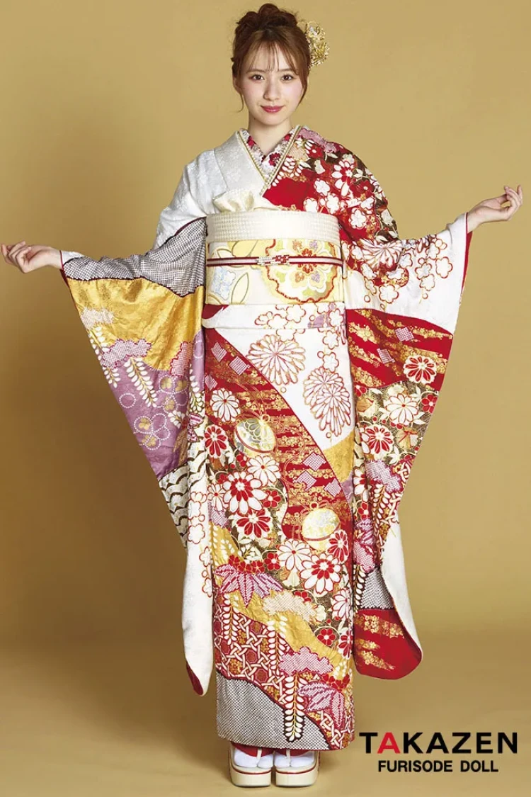 TAKAZENのレンタル振袖 最高級古典柄振袖 滝泰/最高級金彩刺繍絞り友禅 赤/金 貝桶柄/牡丹柄 大人っぽい 豪華な振袖 絞り 白宮みずほ【通販可】26039