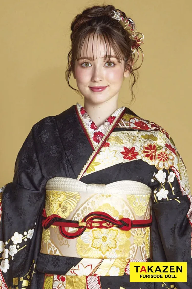 TAKAZENのレンタル振袖 プレミアム古典 滝泰/最高級金彩刺繡絞り友禅 黒 熨斗柄 十日町市長賞受賞 豪華 かっこいい振袖 綺麗 周防ジゼル【通販可】26042