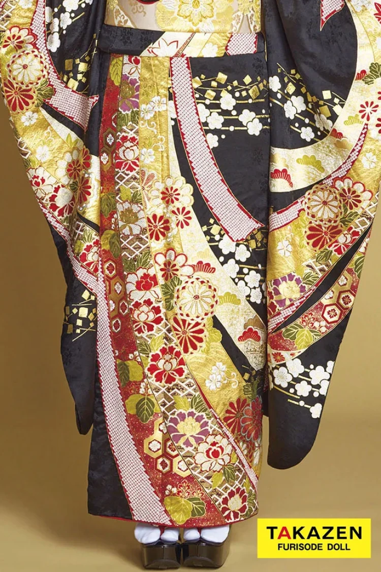 TAKAZENのレンタル振袖 プレミアム古典 滝泰/最高級金彩刺繡絞り友禅 黒 熨斗柄 十日町市長賞受賞 豪華 かっこいい振袖 綺麗 周防ジゼル【通販可】26042