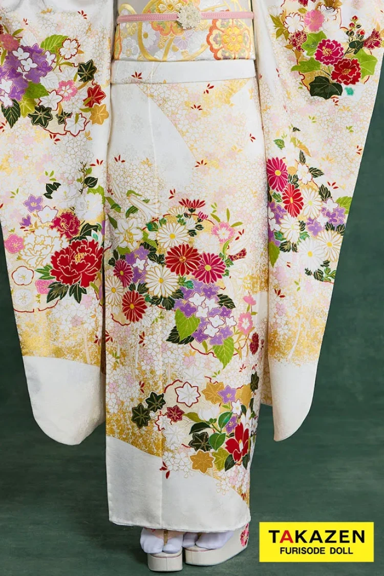 TAKAZENのレンタル振袖 プレミアム古典 青柳/最高級絞り手描友禅 白 菊柄 上品な振袖 綺麗 柄小さめ かわいらしい 村上なずな【通販可】26047