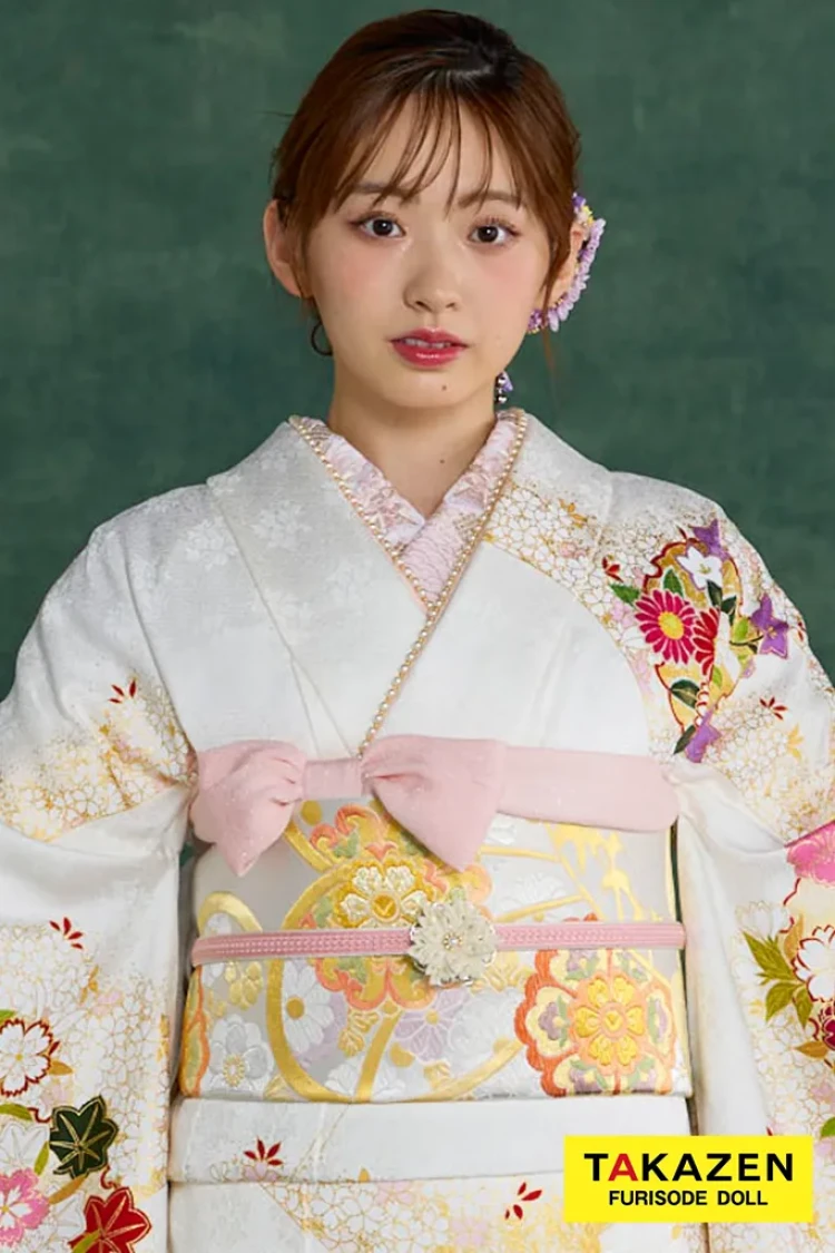 TAKAZENのレンタル振袖 プレミアム古典 青柳/最高級絞り手描友禅 白 菊柄 上品な振袖 綺麗 柄小さめ かわいらしい 村上なずな【通販可】26047