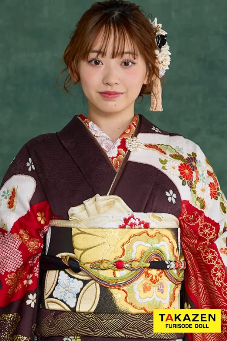 TAKAZENのレンタル振袖 プレミアム古典 青柳/最高級金駒繍絞り手描友禅 茶色/ブラウン 柄小さめ 高級古典振袖 豪華 上品 清楚 村上なずな【通販可】26050