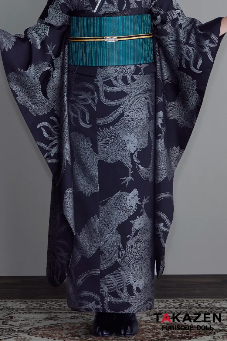 ヴィンテージスタイル 黒/グレー 鶏柄 大人っぽい かっこいい クール