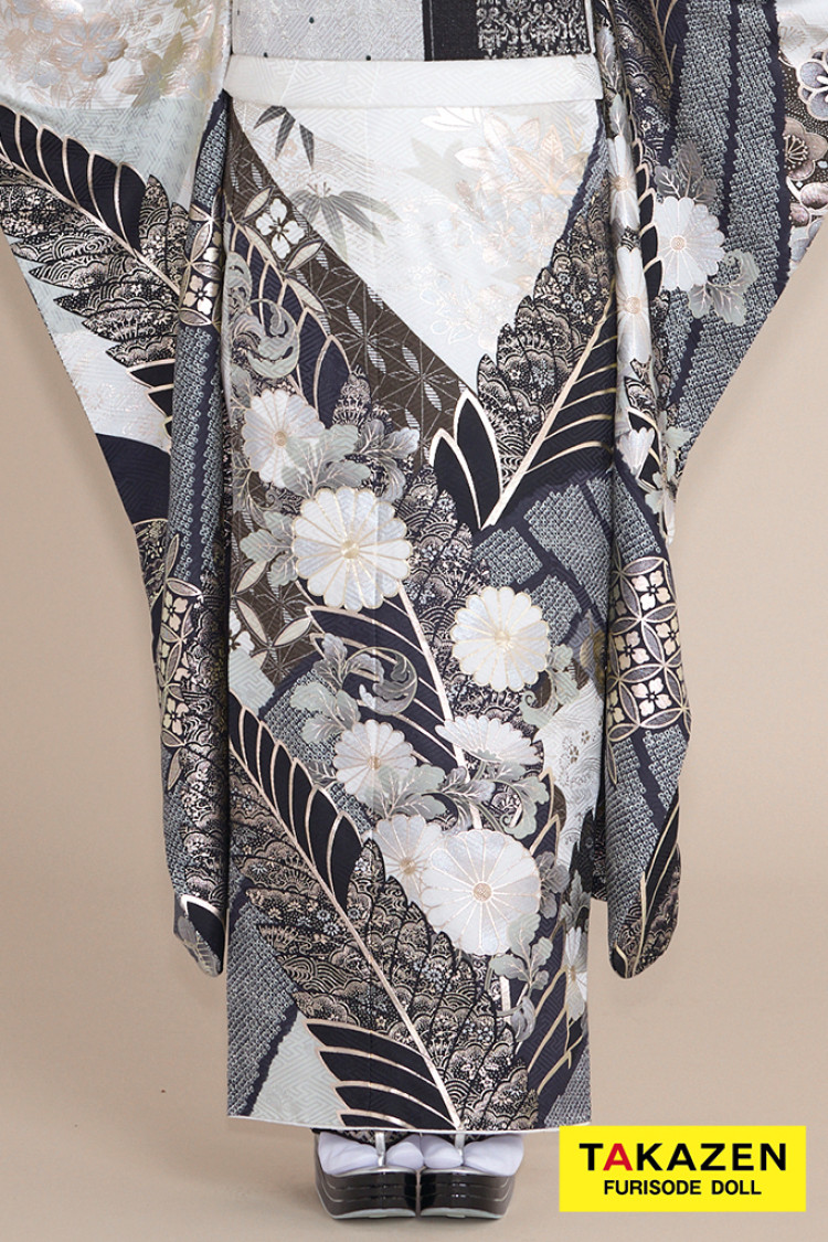 正統派古典 白/グレー 菊柄 スタイリッシュ シック かっこいい 大人っ