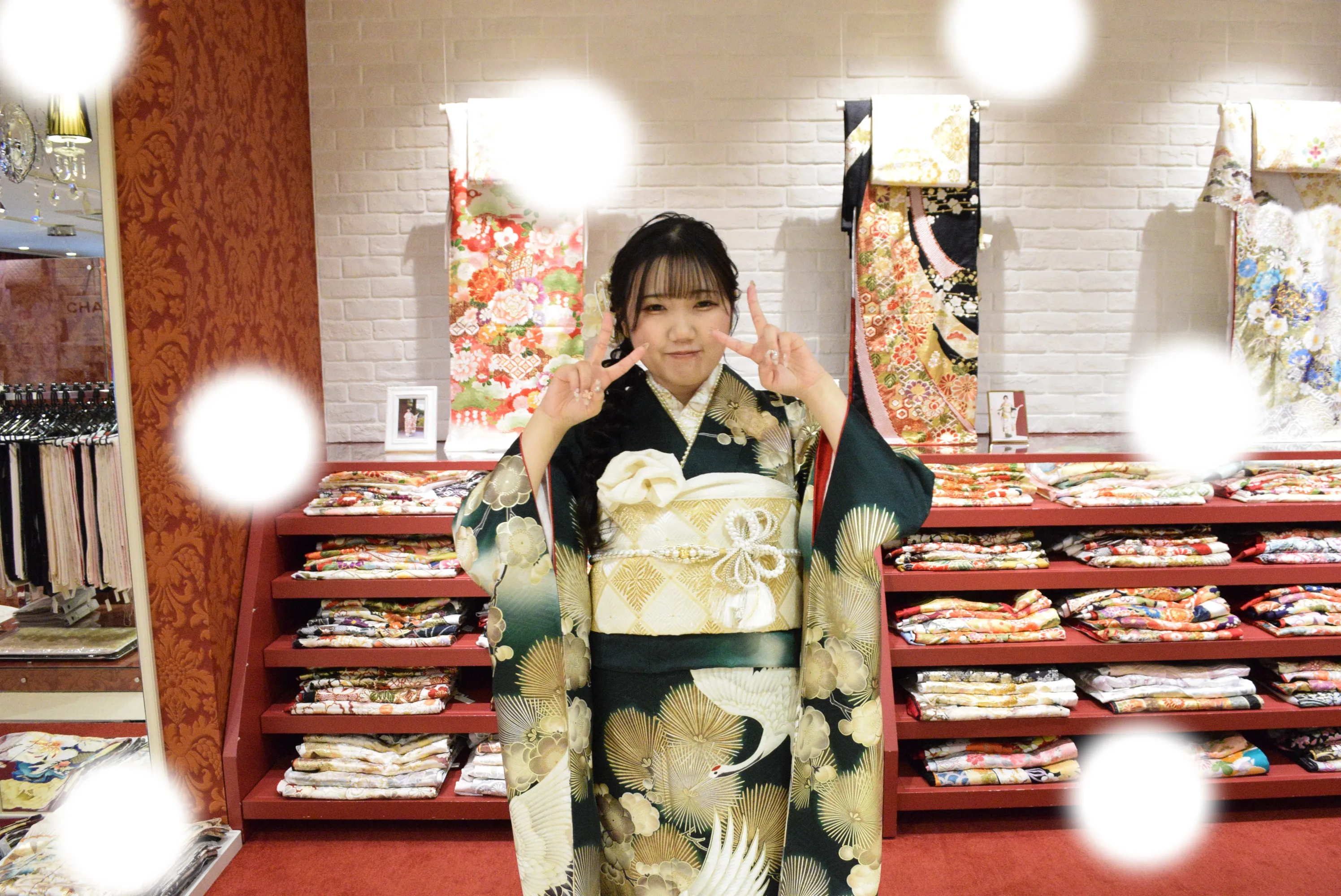 成人式　前撮り　梅田 ヴィンテージ　緑色　ブーツスタイル　オシャレ