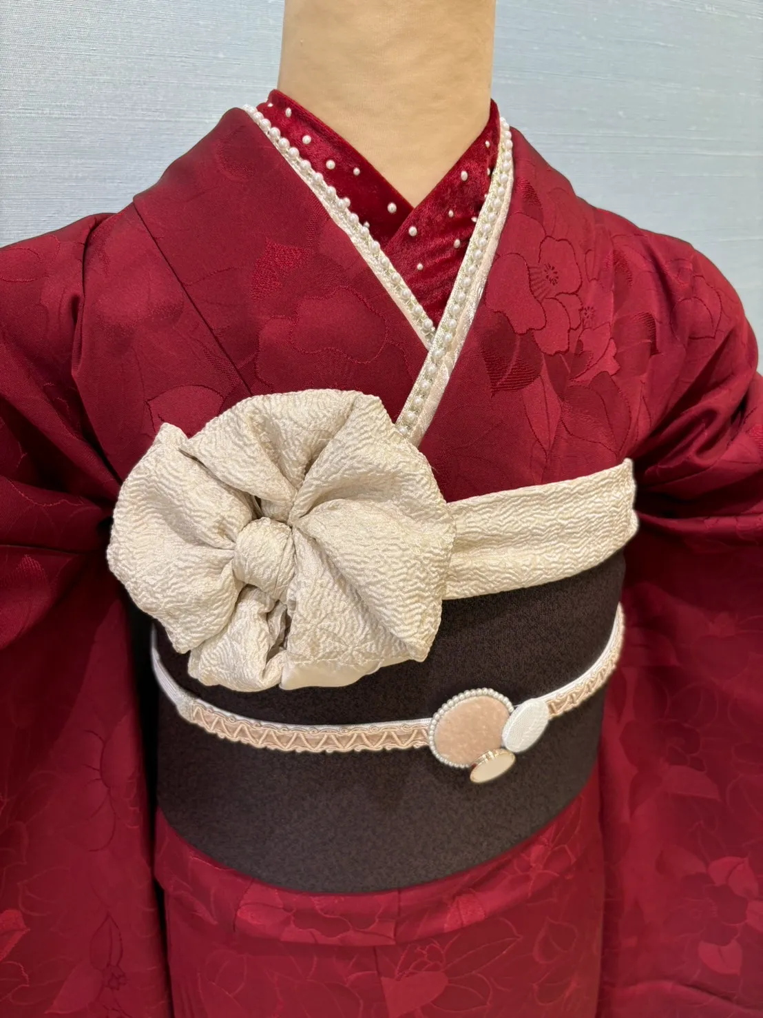 成人式　振袖レンタル　エンジ　くすみカラー　エレガント　すっきり　大人っぽい