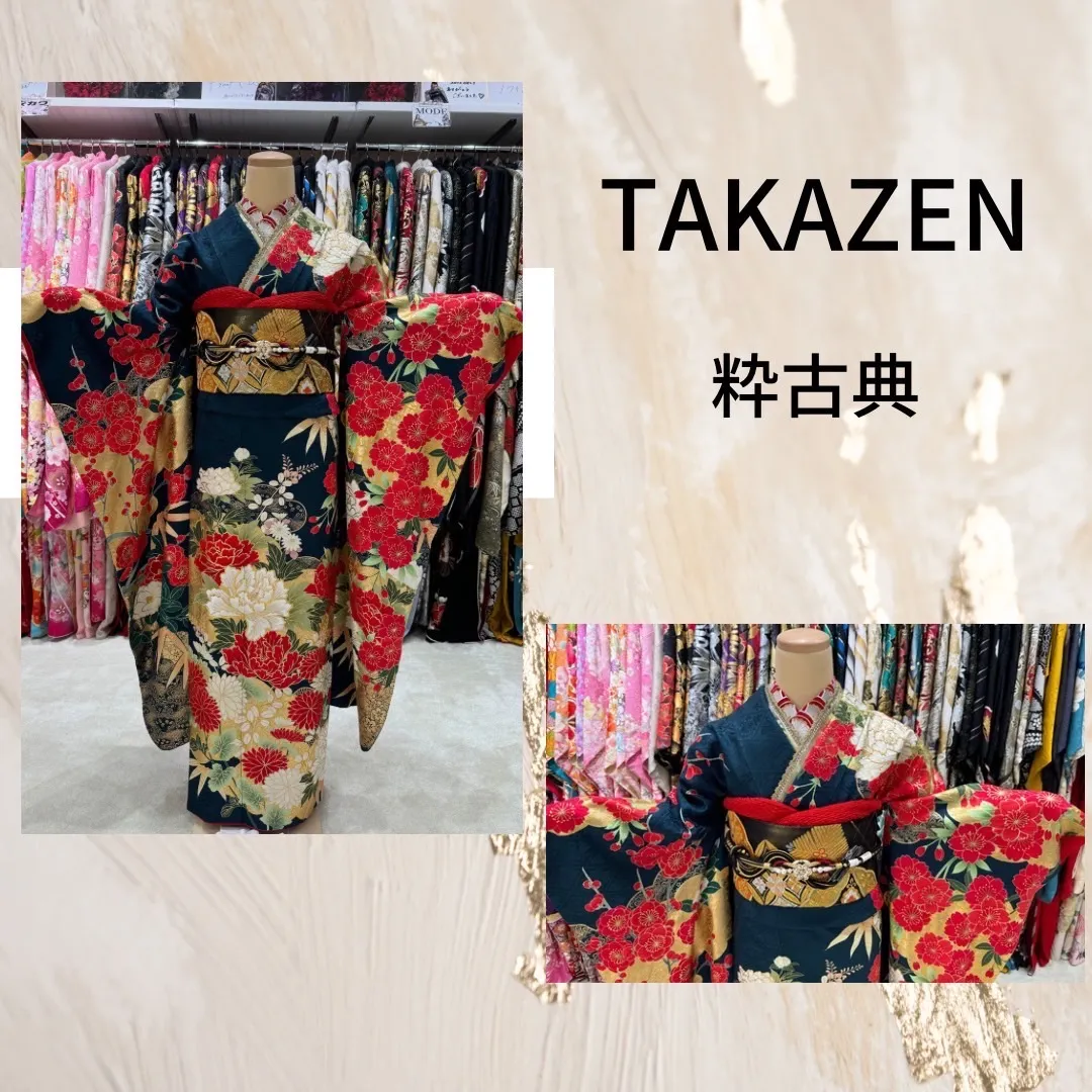 振袖　レンタル　成人式　神戸三宮　TAKAZEN　粋古典　牡丹　赤花　かっこいい