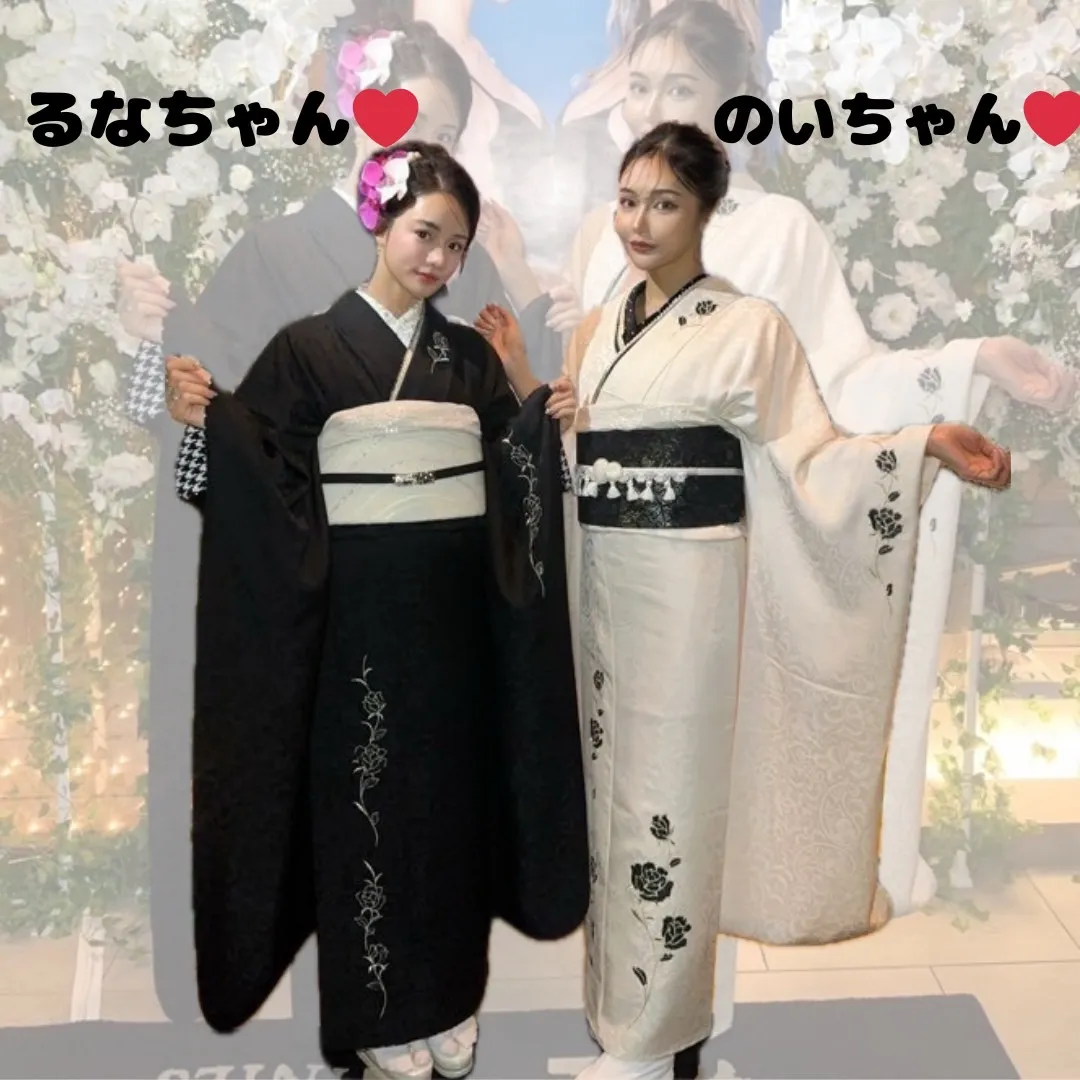 TAKAZEN　タカゼン　振袖レンタル　NILS　キャバ嬢　るなちゃん　のいちゃん　白振袖　黒振袖　ヴィンテージスタイル
