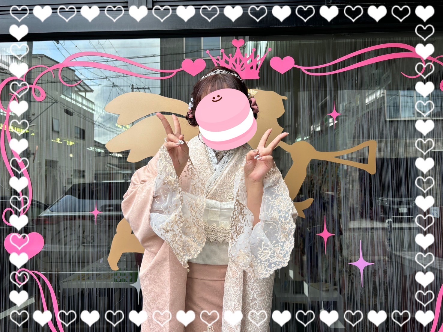 成人式　振袖　前撮り撮影会　奈良　青　ヴィンテージ　カッコいい　シンプル　目立つ　無地　ヘップバーンミニョン　ピンクベージュ　立体花　フレンチガーリー　おしゃれ　かわいい　誰とも被らない　レースインナー/ブーツコーデ　香音【通販可】24008