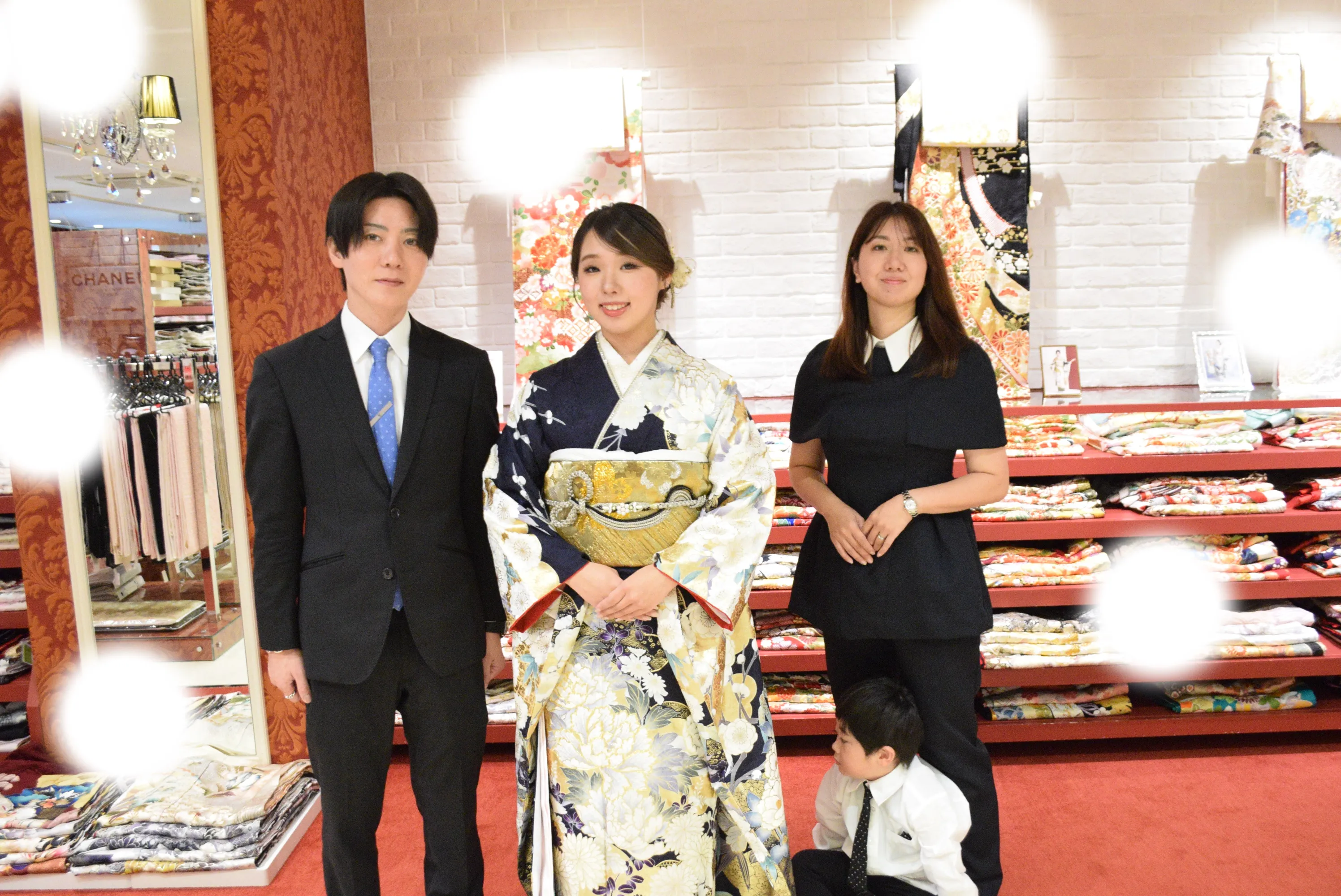 成人式　前撮り　梅田　青　古典柄　家族写真　綺麗　人気