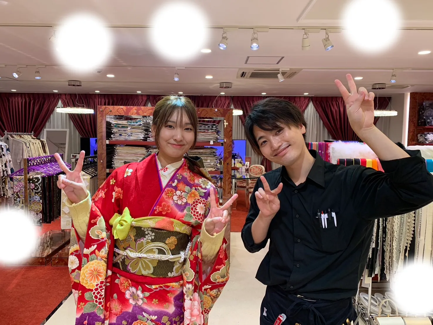 成人式　前撮り　梅田　レンタル　赤　古典柄　可愛い