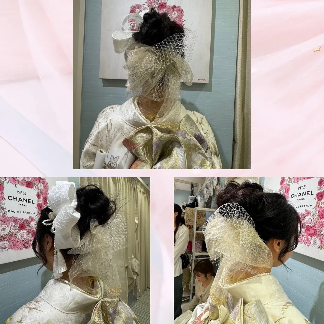ヘアアレンジ　振袖へア　袴へア　個性的　かわいい　髪飾り　リボン　花　シニヨンヘア　カチモリヘア　タイトへア　ショートヘア