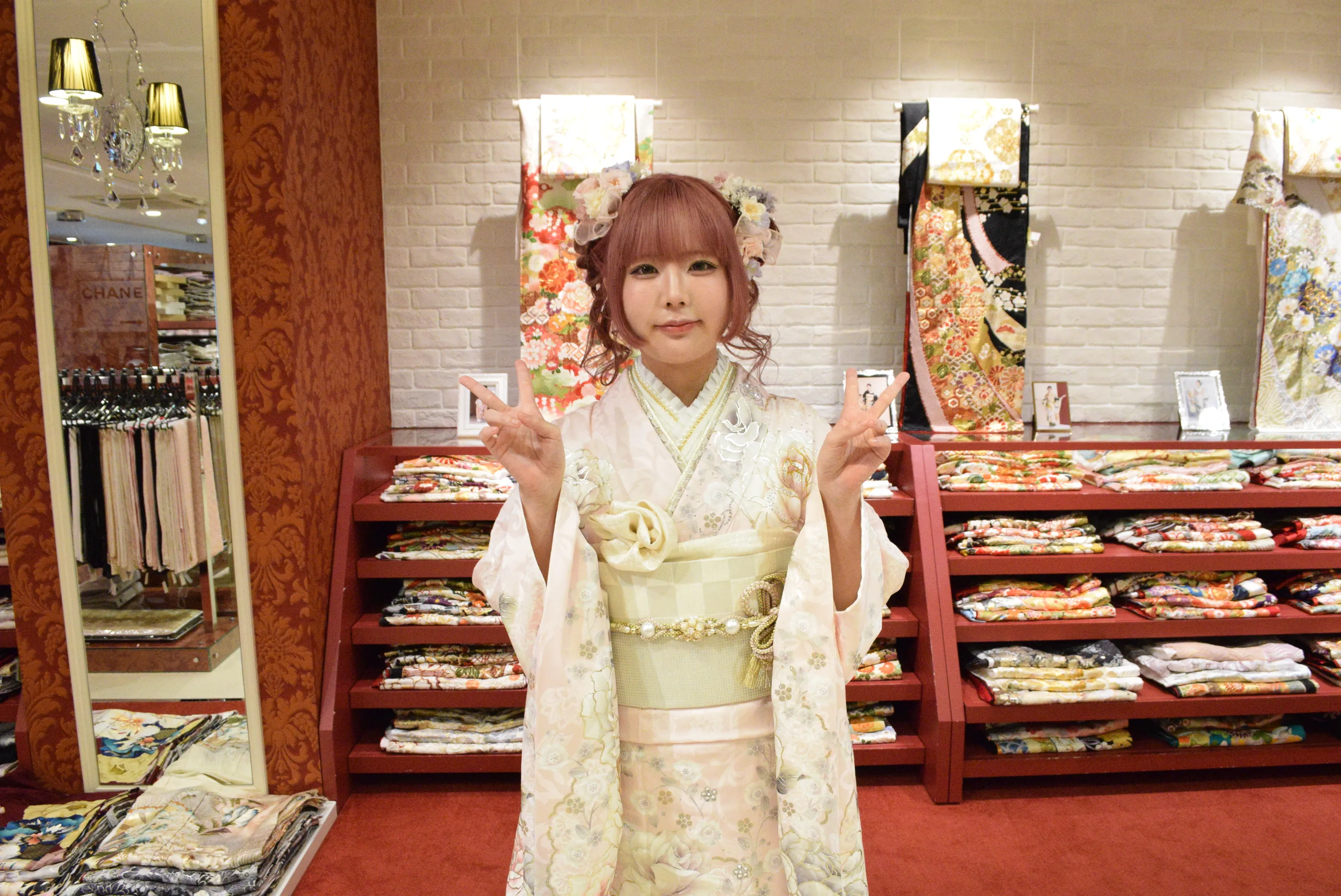 成人式　前撮り　梅田　可愛い　家族写真　ヘップバーン　ピンク　キラキラ