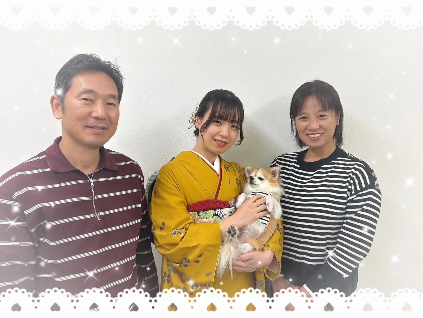 成人式　振袖　前撮り撮影会可愛い　持ち込み　緑　古典　華やか　犬　綺麗　