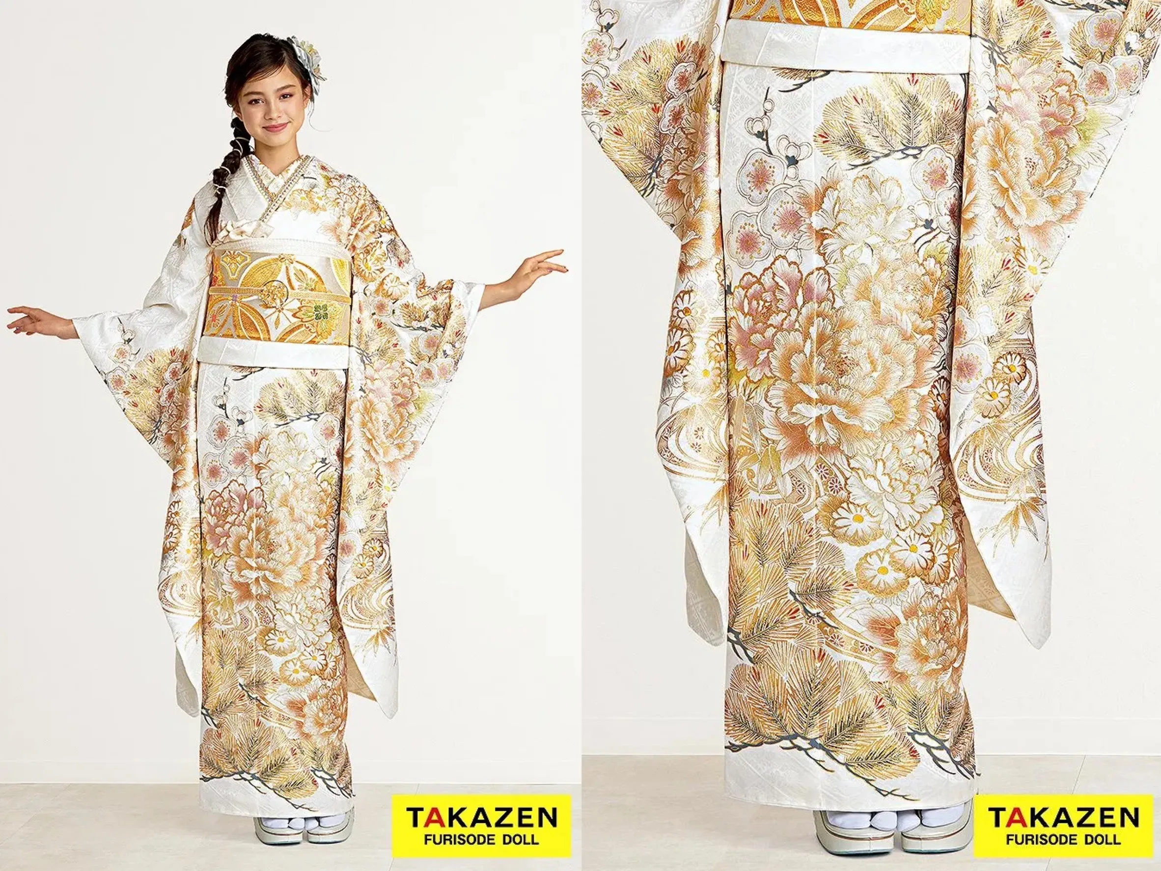 振袖　レンタル　奈良　帯　可愛い　アレンジ　華やか　綺麗　正統派古典　白/ゴールド(金)　牡丹柄　エレガント　綺麗　大人っぽい　無彩色　金彩京友禅　古典柄一番人気【通販可】23031　正統派古典　白/ゴールド(金)　牡丹柄　エレガント　綺麗　大人っぽい　無彩色　金彩京友禅　古典柄一番人気【通販可】23031