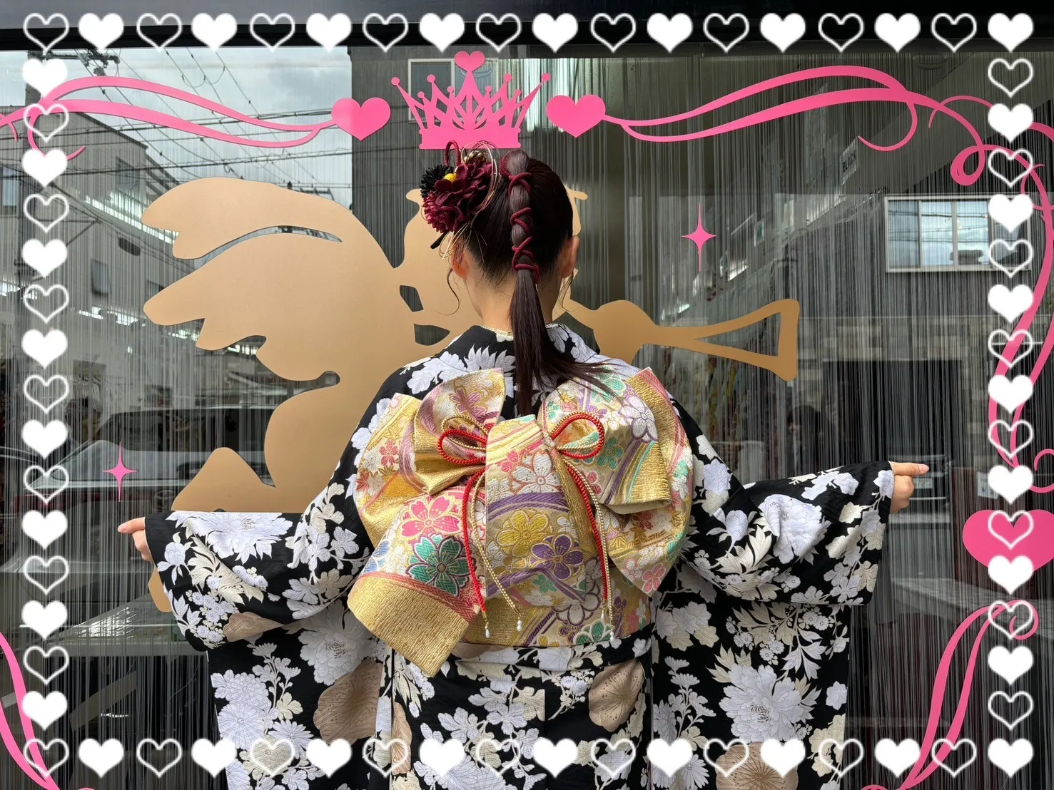 成人式　振袖　前撮り撮影会　奈良　ニューくすみレトロ　黒/ベージュ　梅柄/和柄　大人っぽい　落ち着いた　アンティーク調　大正ロマン　南琴奈