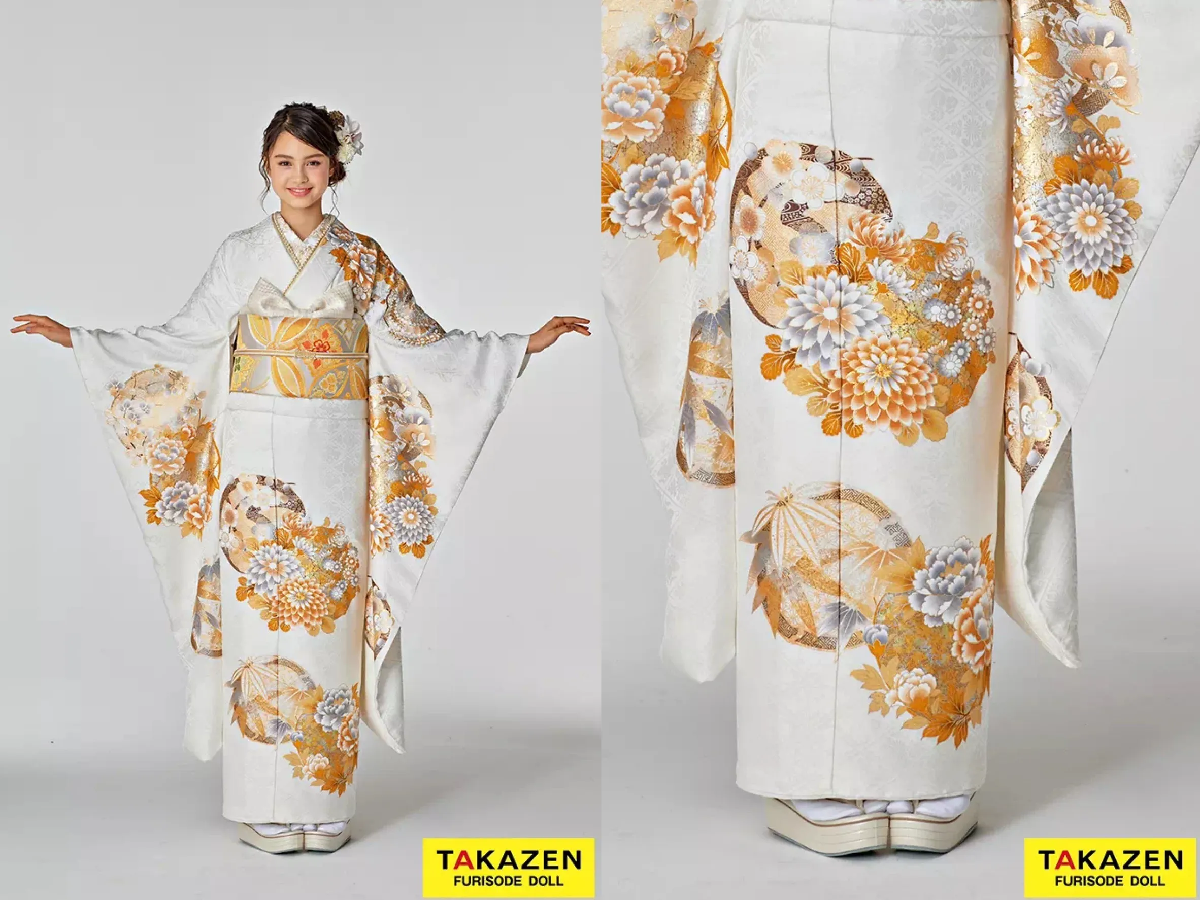 振袖　レンタル　奈良　正統派古典　白/金　菊柄/吉祥文様　上品　シンプル　控えめ　おしとやか