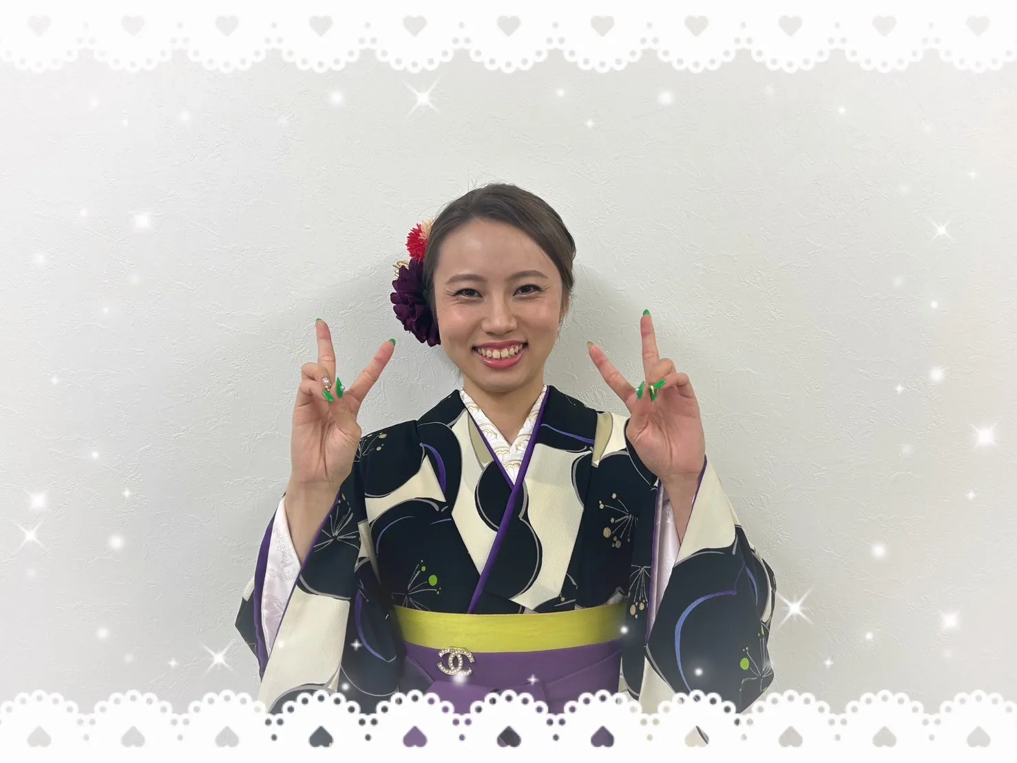 卒業式　袴　前撮り撮影会　可愛い　かっこいい　黒　個性的　大柄　梅柄