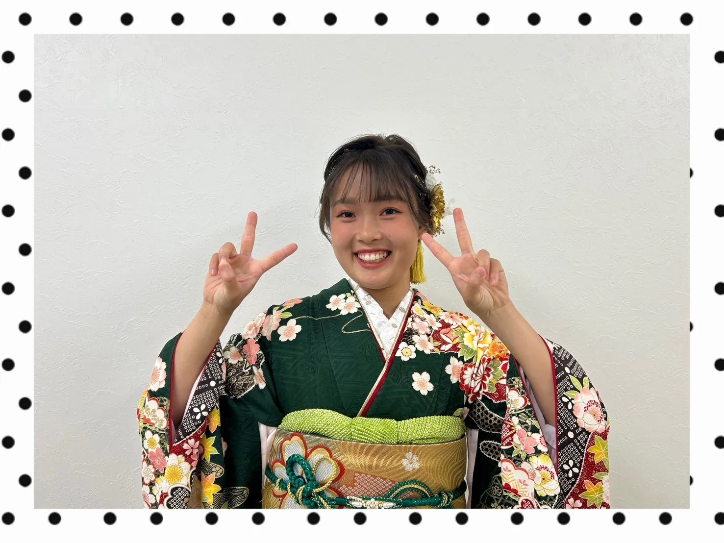 成人式　振袖　前撮り撮影会　奈良　正統派古典　緑　グリーン　華やか　綺麗　可愛い　小花柄