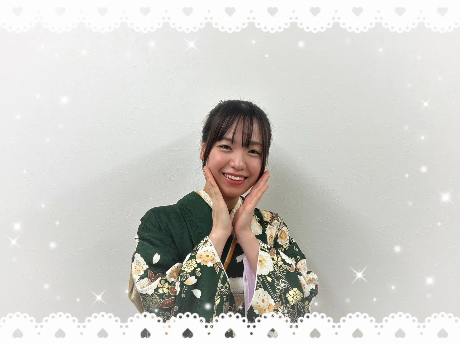 成人式　振袖　前撮り撮影会可愛い　持ち込み　緑　古典　華やか　犬　綺麗　