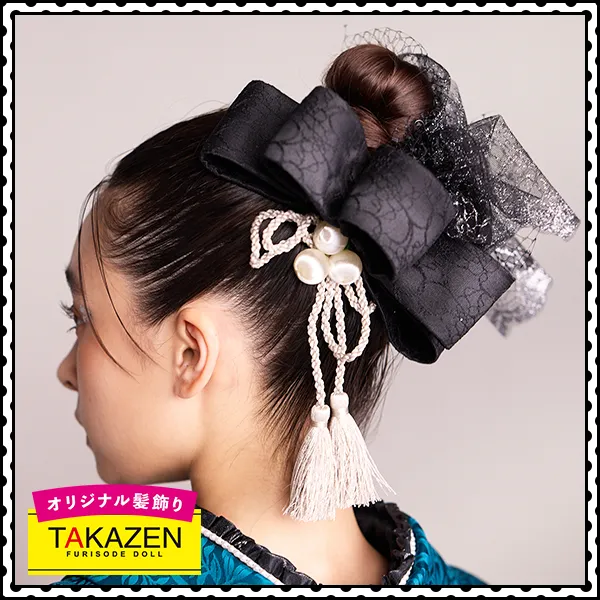 かっこいいおしゃれタイトヘア×チュール付個性派髪飾り♡白/黒【通販可 
