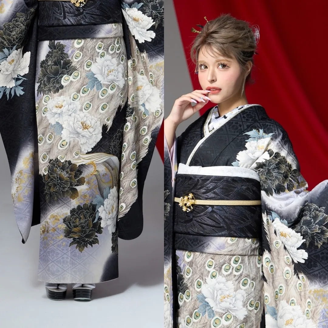 JAPANMODE　振袖　孔雀　黒　派手