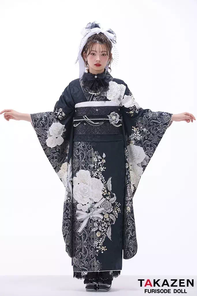成人式　振袖レンタル　TAKAZENオリジナル　大人っぽい　色っぽい　人とかぶらない　おしゃれ　ブーツスタイル　ゴージャス　バラ　ピンク