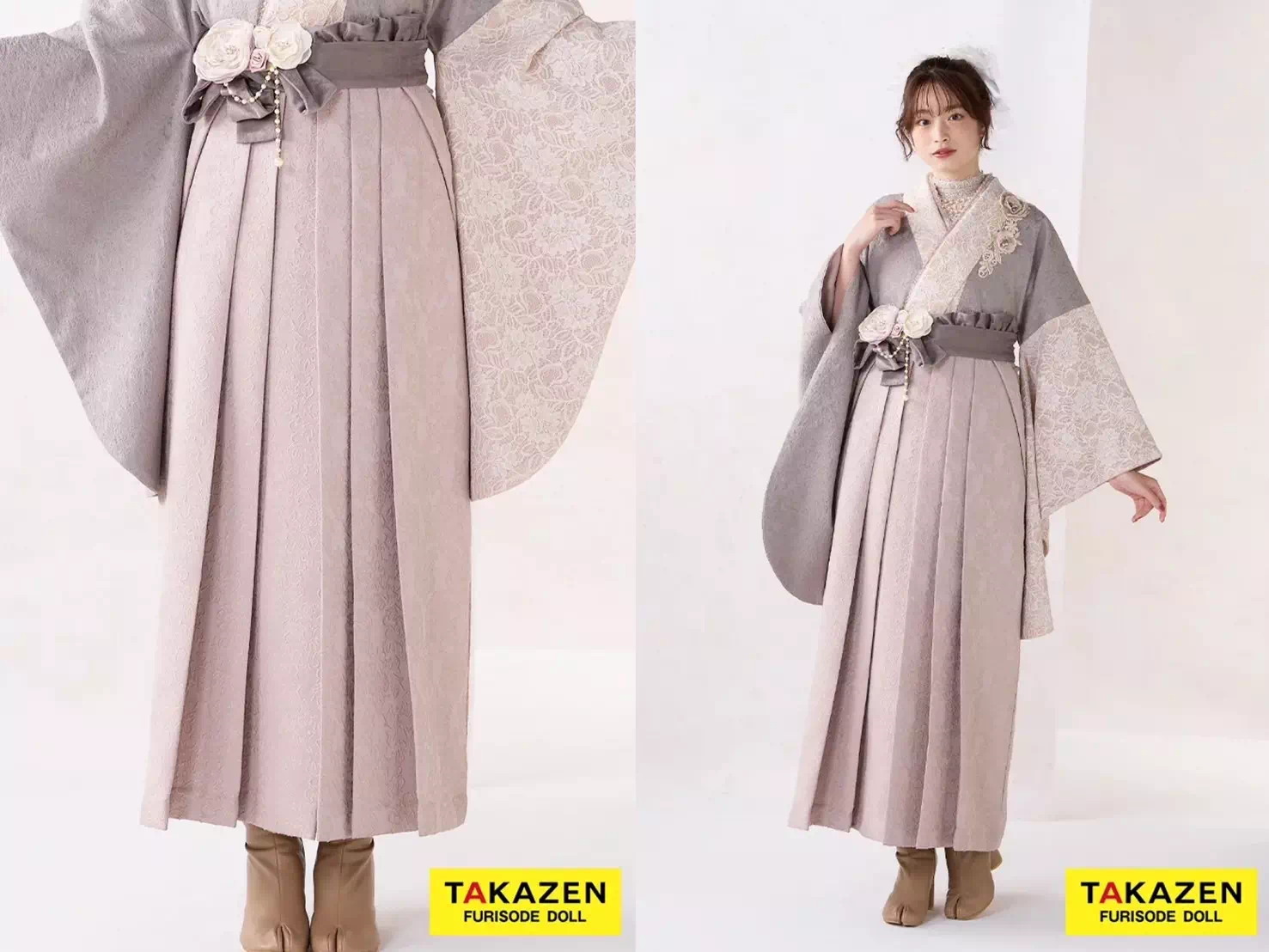 TAKAZEN神戸店　かわいい　レンタル　袴　卒業式　くすみカラー　ドレス袴