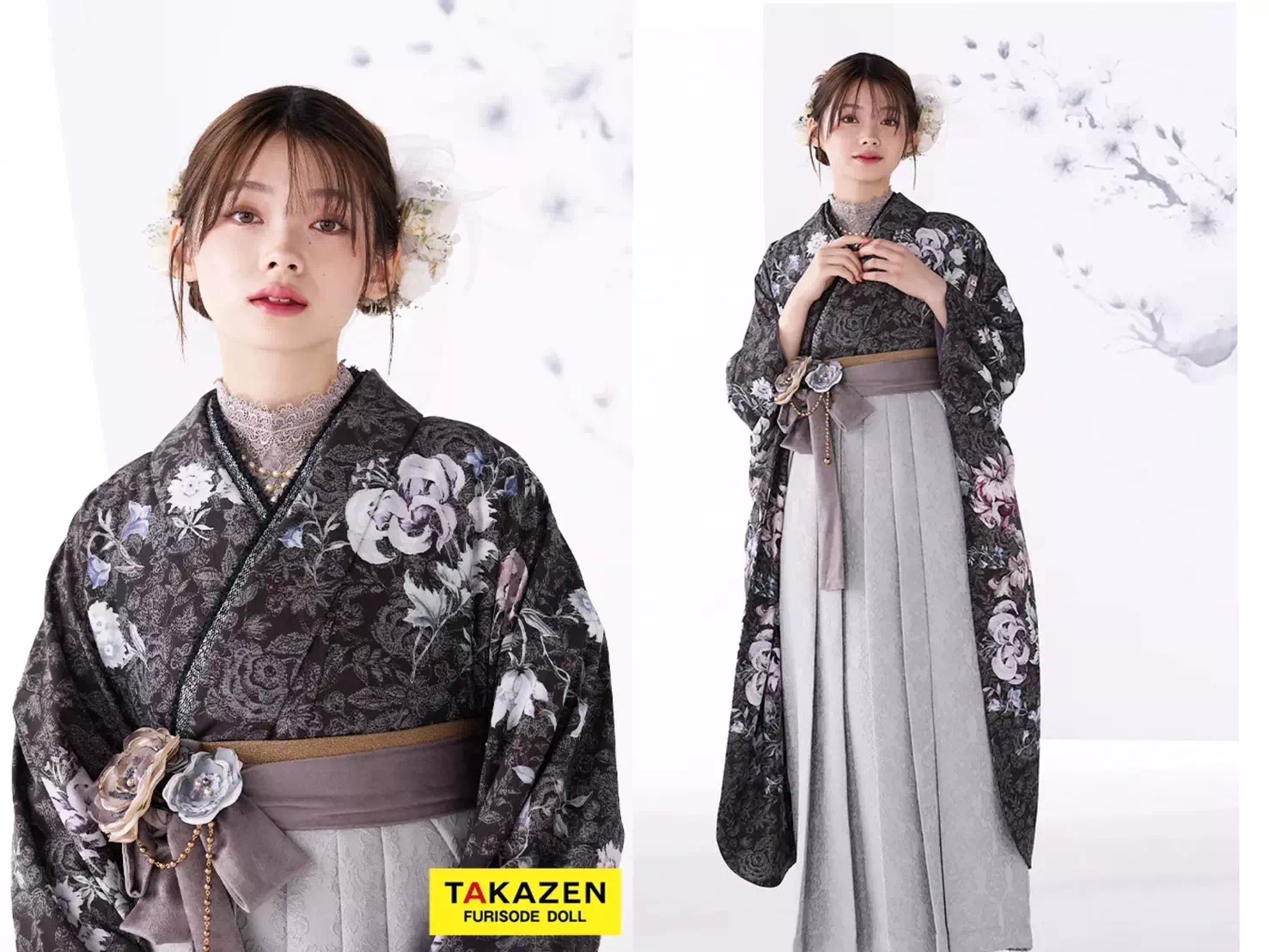 TAKAZEN神戸店　かわいい　レンタル　袴　卒業式　くすみカラー　ドレス袴