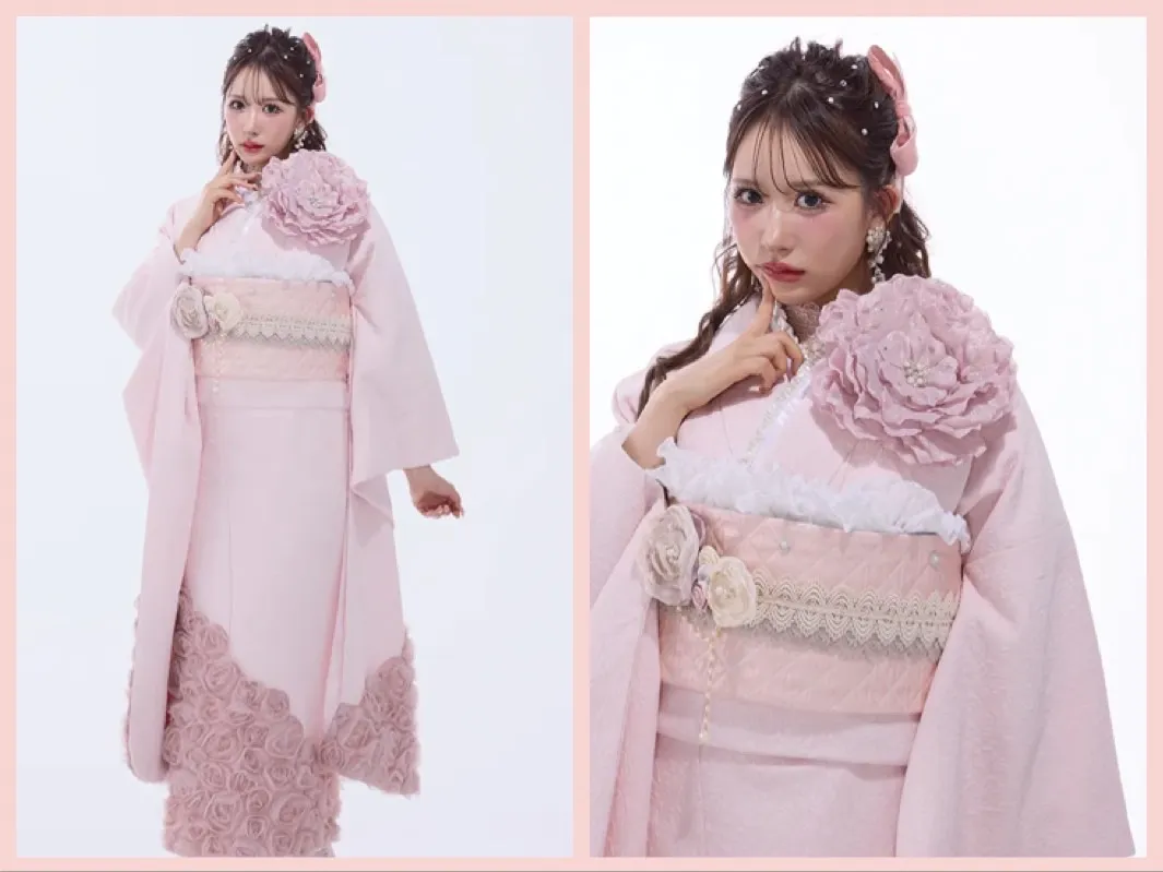 成人式　振袖レンタル　TAKAZENオリジナル　大人っぽい　色っぽい　人とかぶらない　おしゃれ　ブーツスタイル　ゴージャス　バラ　ピンク