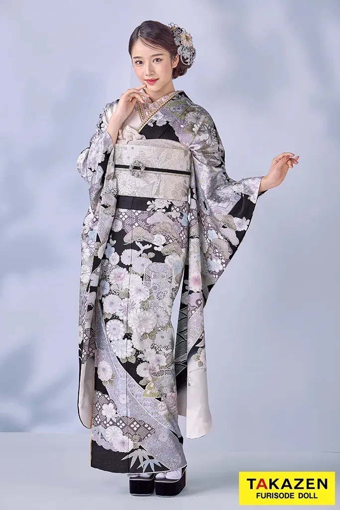 振袖　レンタル　奈良　高級古典　関芳/最高級金彩刺繍友禅　黒/シルバー　レース　かっこいい　大人っぽい振袖　天翔天音