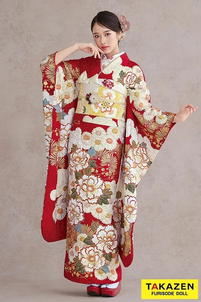 振袖　レンタル　奈良　プレミアム古典　滝泰/最高級金彩刺繡絞り友禅　赤　牡丹柄　王道　清楚な振袖　綺麗　高級　天翔天音