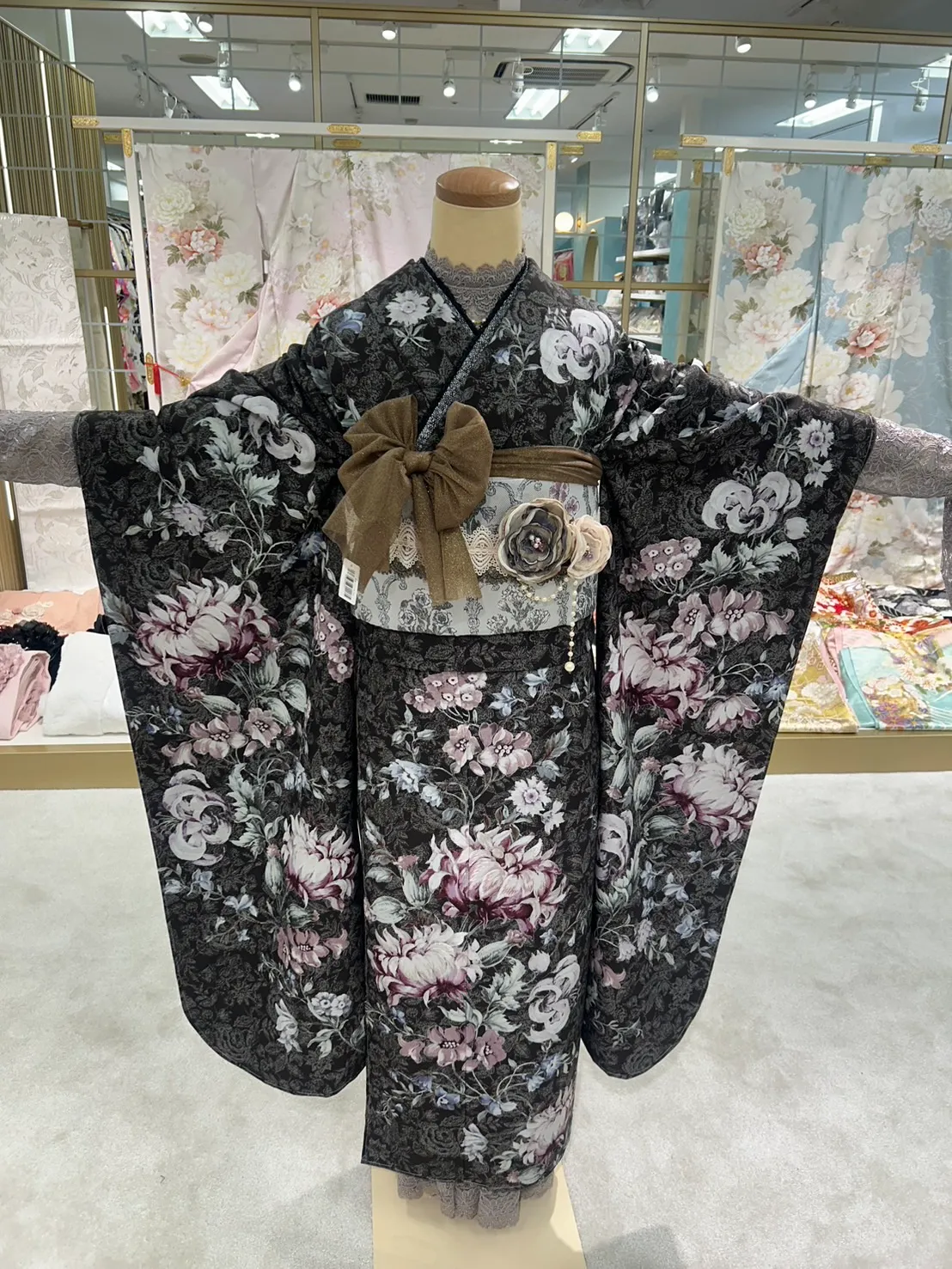 くすみレトロ　フリル　振袖レンタル