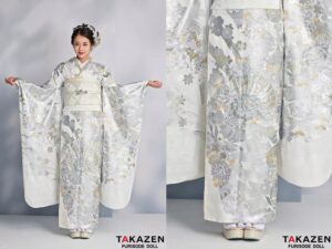 振袖　レンタル　奈良　振袖安い　最高級古典柄振袖　関芳/最高級金彩刺繍友禅　白/シルバー　扇面　キラキラ　綺麗　透明感のある　桂由美プレミアム　天翔天音