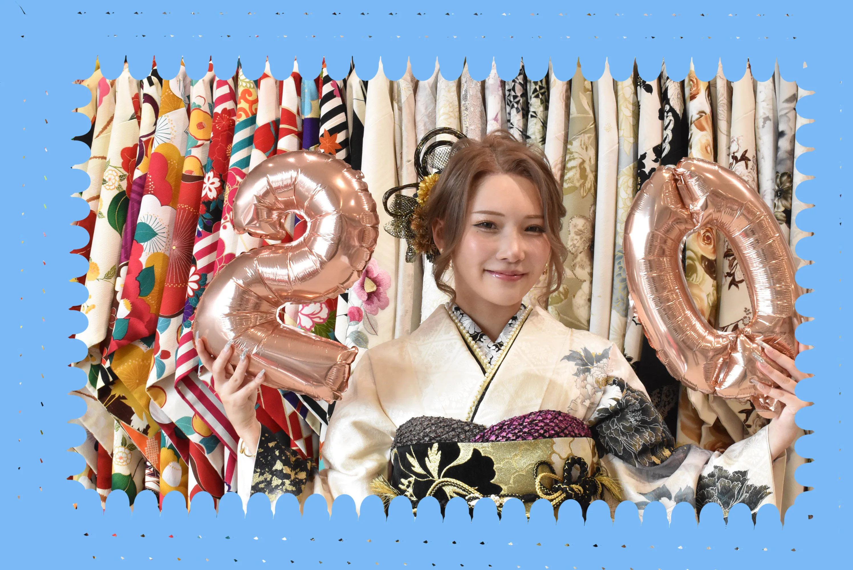 2026年成人　前撮り　振袖　くすみ　かわいい　TAKAZEN　タカゼン　