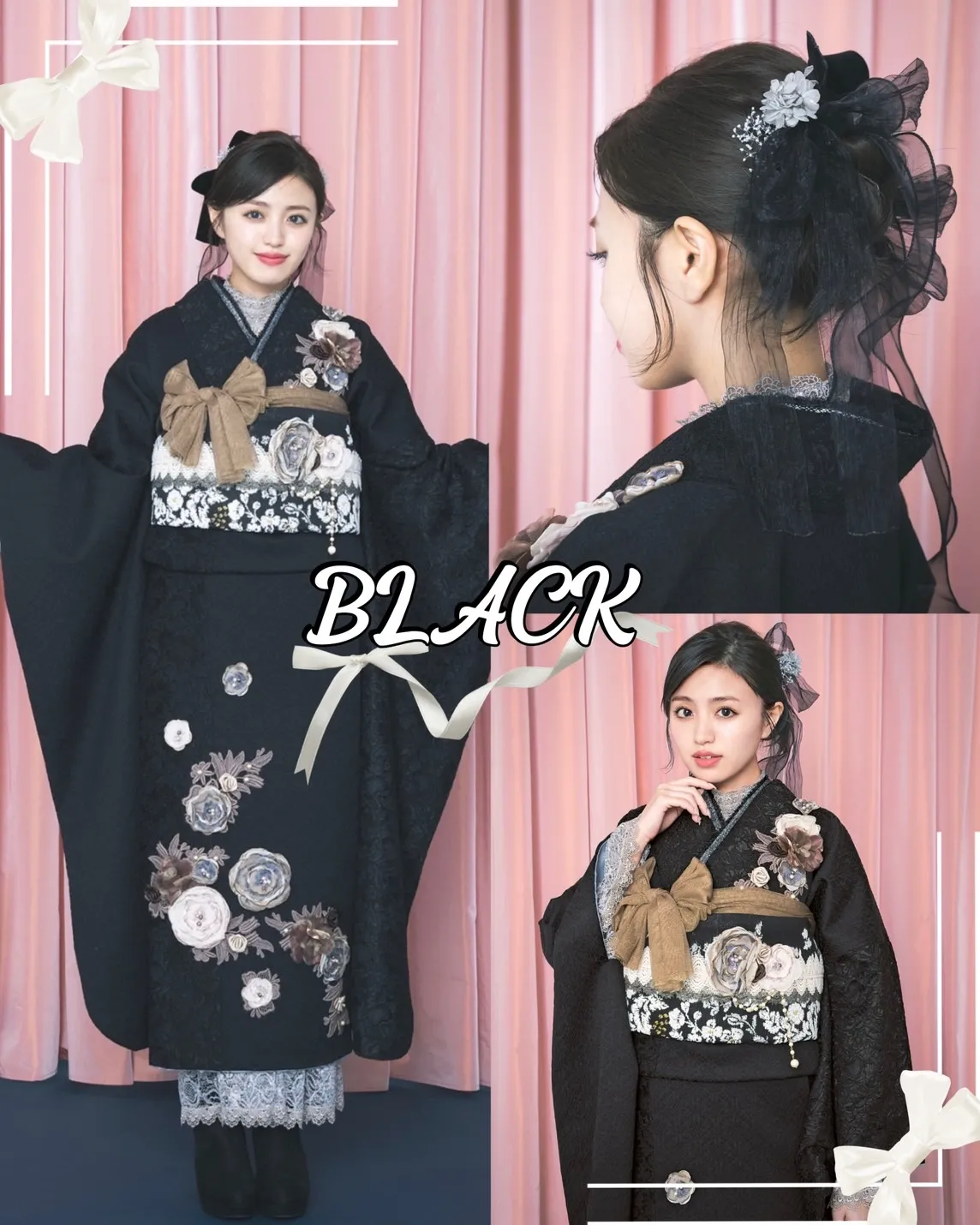 成人式　前撮り　梅田　振袖レンタル　袴レンタル　ヘップバーン　ミニョン　可愛い　花　立体　人気　ピンク　