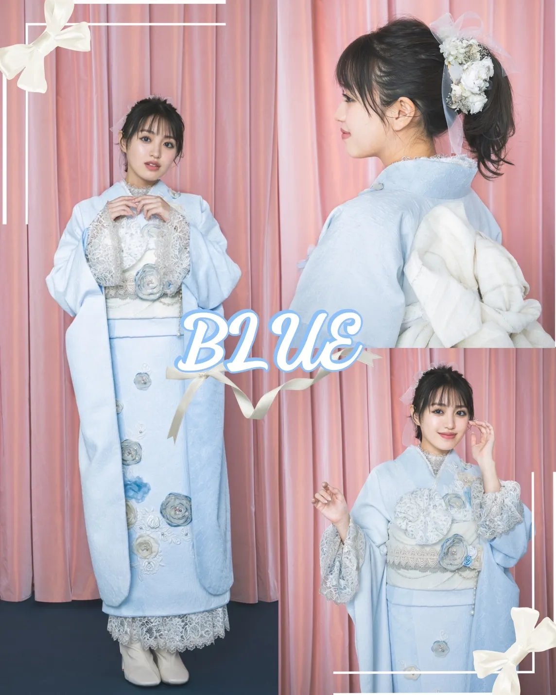 成人式　前撮り　梅田　振袖レンタル　袴レンタル　ヘップバーン　ミニョン　可愛い　花　立体　人気　ピンク　